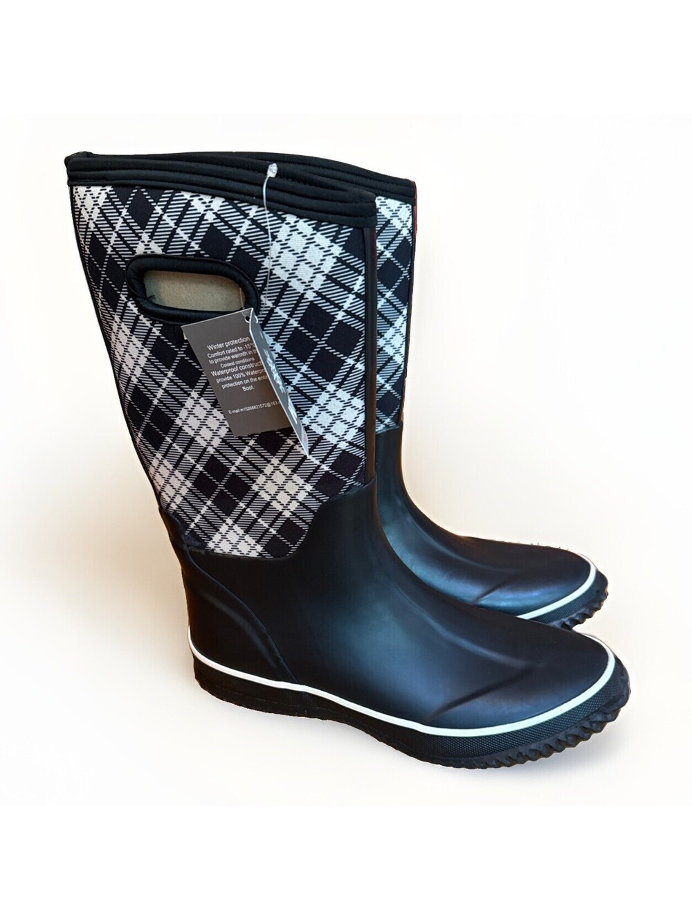 NWT Wander The World Black White Plaid Winter Protection Waterproof Boots 7